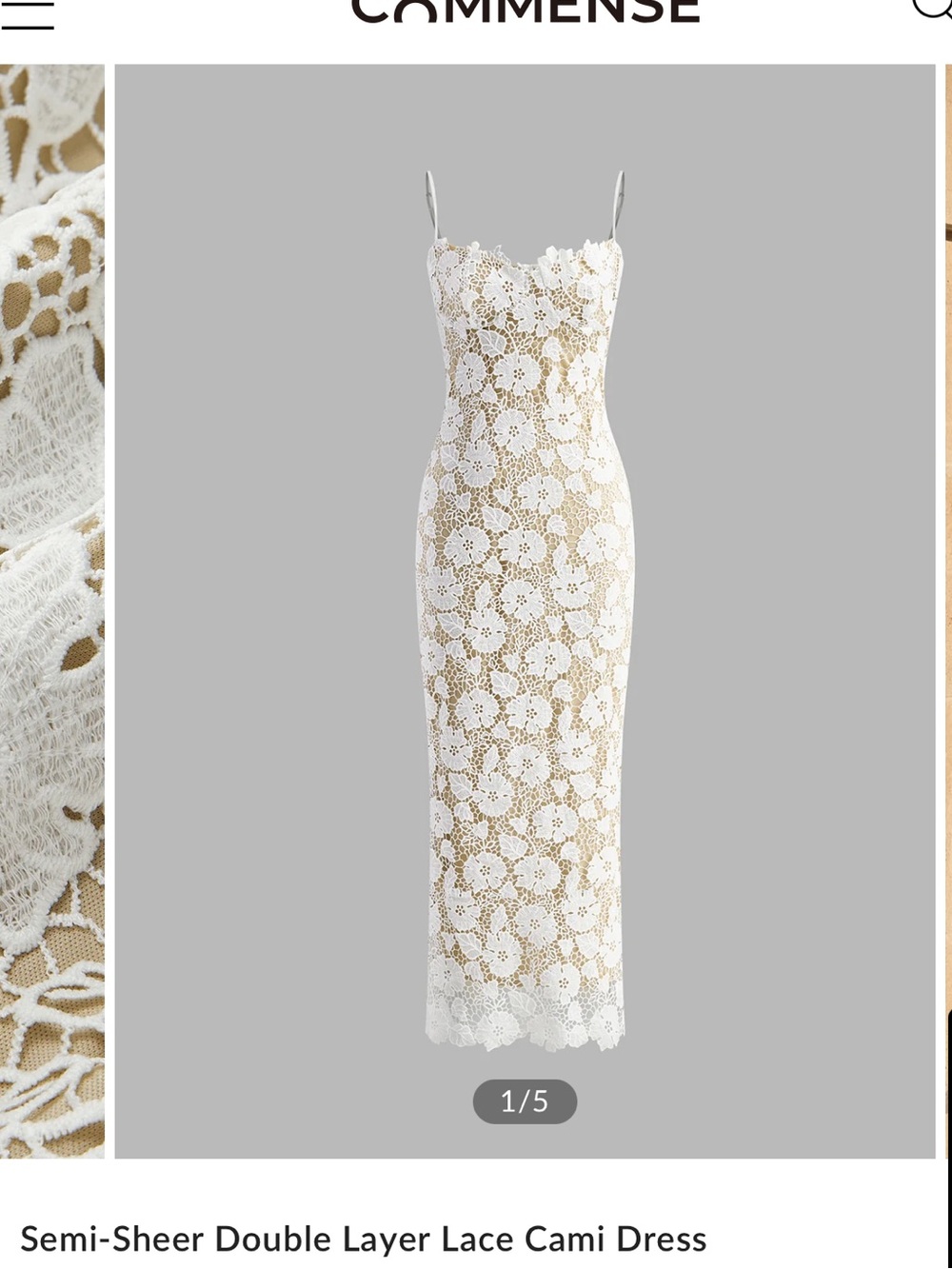 Commense Lace Cami Midi Dress in White and Cream